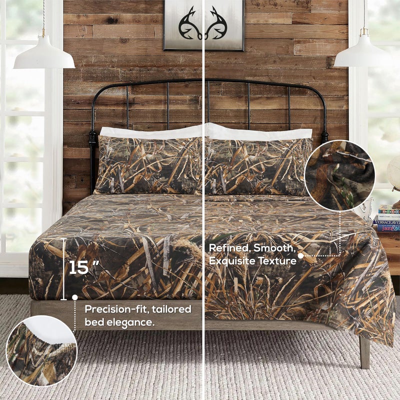 VISI-ONE Realtree Max-5 Full Camo 4 Piece Sheet Set â€“ Lightweight, Cooling, Wrinkle-Free Microfiber 15" Deep Pockets Sheets, Unisex Rustic Western Farmhouse Style for Home, RVs, & Camping - Image 3